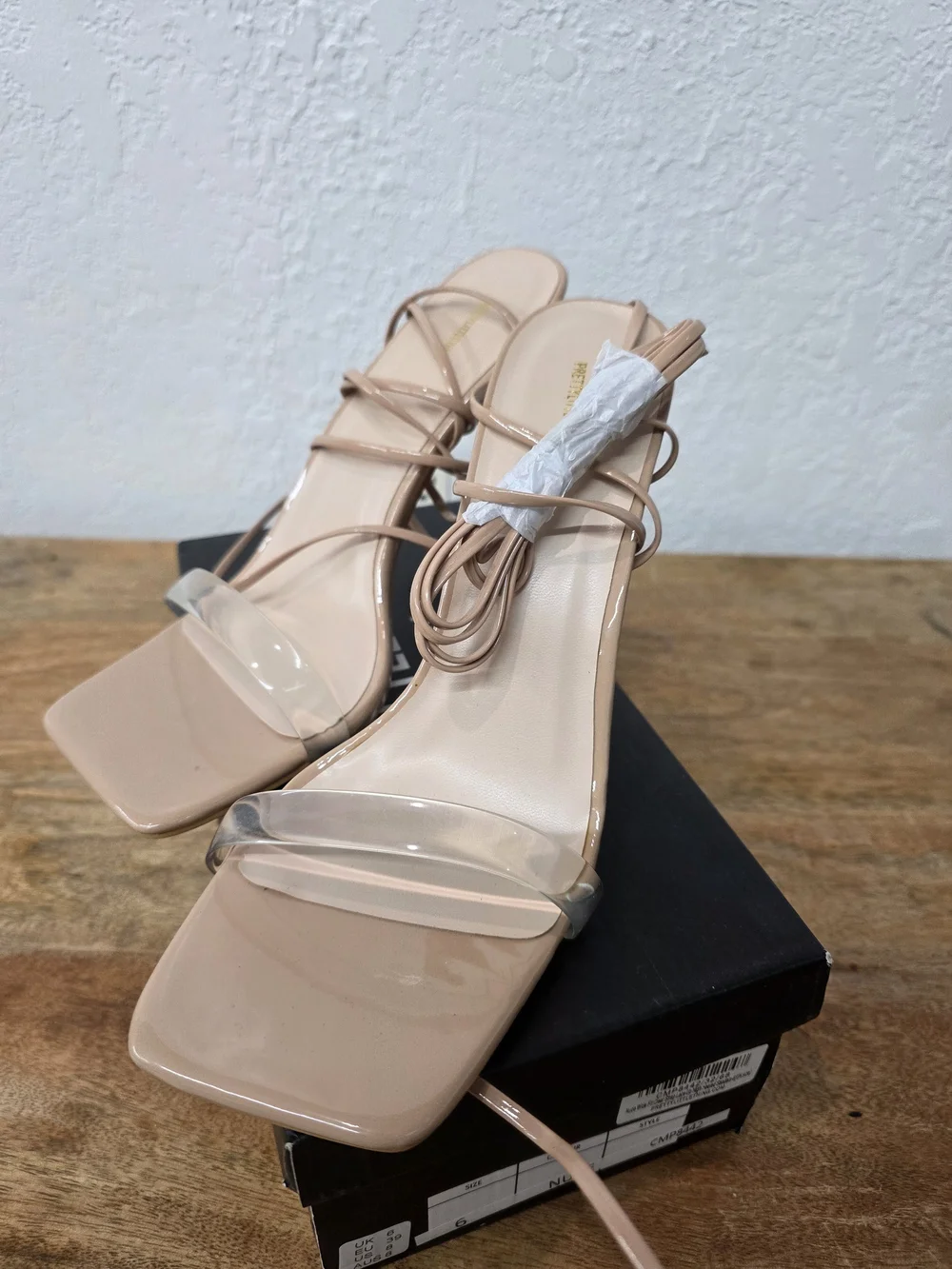 PrettyLittleThing PLT Nude clear strap lace up high heeled sandals